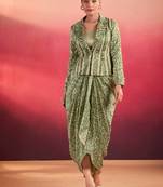 green silk blend printed lehenga choli
