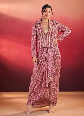 pink silk blend printed lehenga choli 1