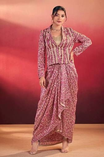 pink silk blend printed lehenga choli