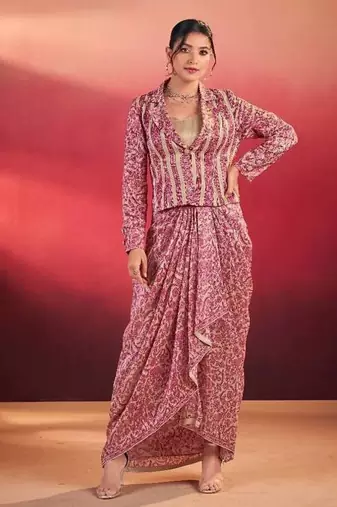 pink silk blend printed lehenga choli