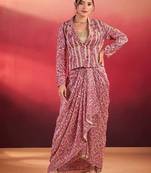 pink silk blend printed lehenga choli