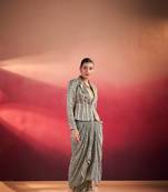 slate grey silk blend printed lehenga choli