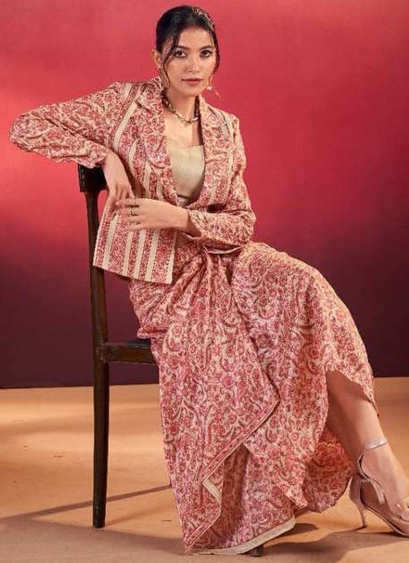 pink silk blend printed lehenga choli