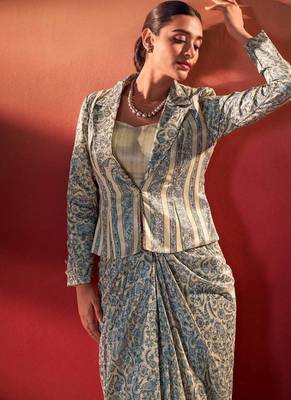 slate grey silk blend printed lehenga choli 2