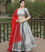 grey silk hand woven lehenga choli