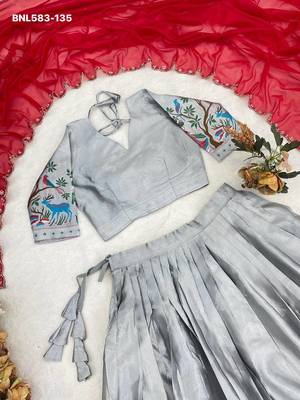 grey silk hand woven lehenga choli 2