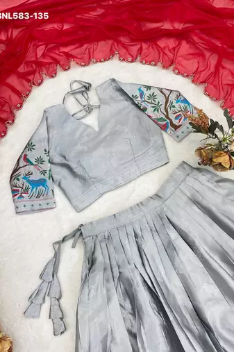 grey silk hand woven lehenga choli