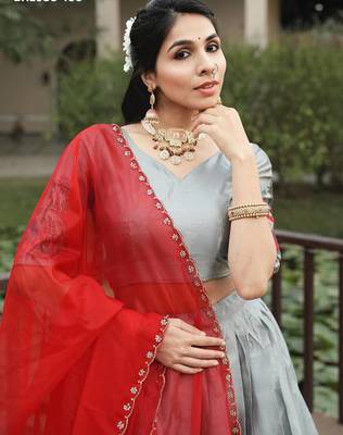 grey silk hand woven lehenga choli 3