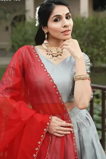 grey silk hand woven lehenga choli