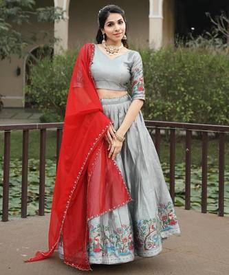 grey silk hand woven lehenga choli 4