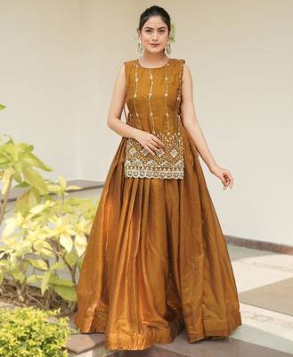 bronze satin plain lehenga choli 1