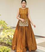 bronze satin plain lehenga choli