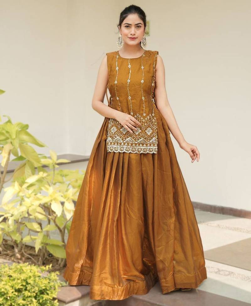 bronze satin plain lehenga choli