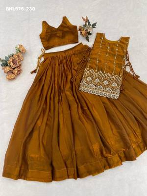 bronze satin plain lehenga choli 2
