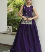dark purple satin plain lehenga choli