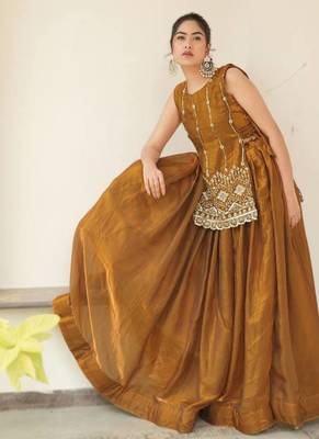 bronze satin plain lehenga choli 3