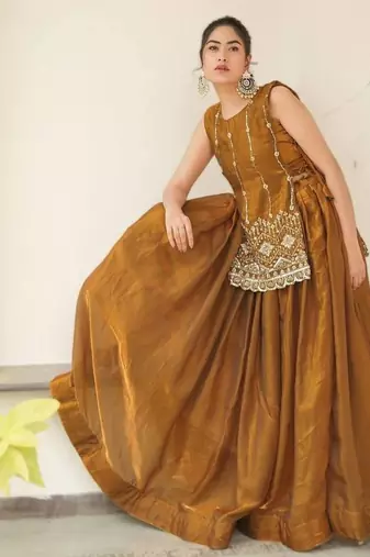 bronze satin plain lehenga choli