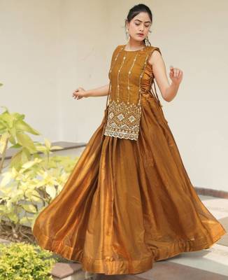 bronze satin plain lehenga choli 4