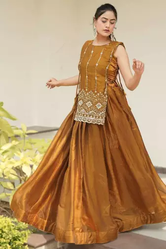bronze satin plain lehenga choli