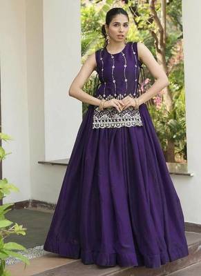 dark purple satin plain lehenga choli 2