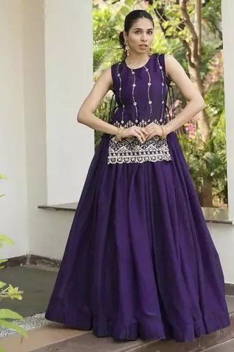 dark purple satin plain lehenga choli