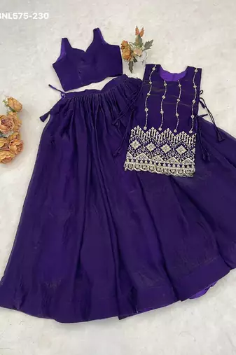 dark purple satin plain lehenga choli