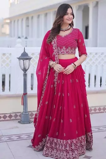 rani pink georgette embroidered lehenga choli