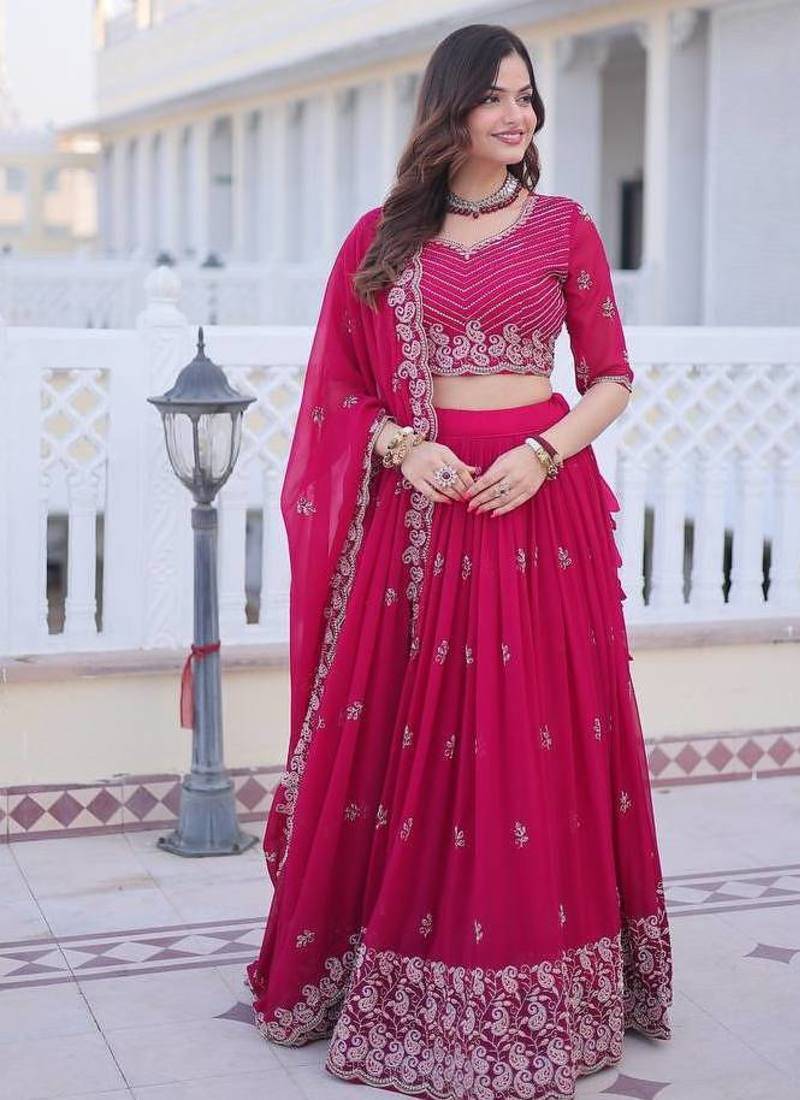 rani pink georgette embroidered lehenga choli