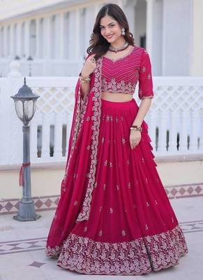 rani pink georgette embroidered lehenga choli 2