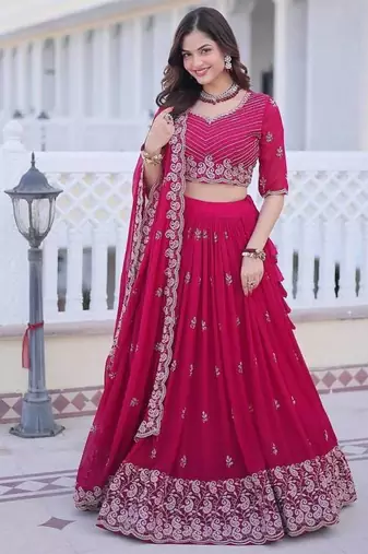 rani pink georgette embroidered lehenga choli