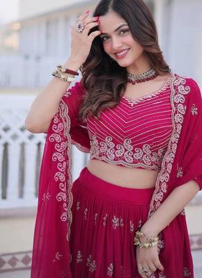 rani pink georgette embroidered lehenga choli 3