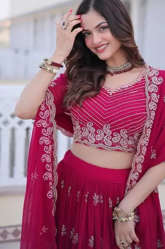 rani pink georgette embroidered lehenga choli