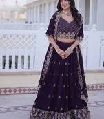 dark purple georgette embroidered lehenga choli