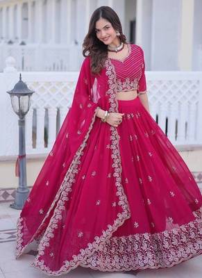 rani pink georgette embroidered lehenga choli 4