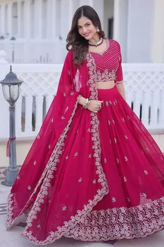 rani pink georgette embroidered lehenga choli