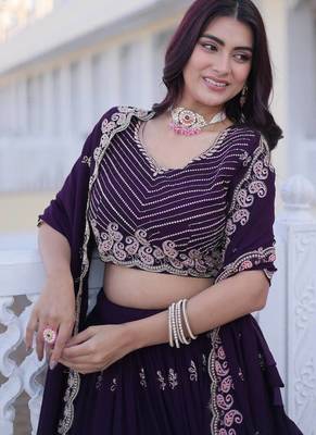 dark purple georgette embroidered lehenga choli 2