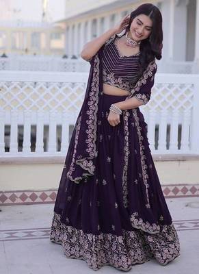 dark purple georgette embroidered lehenga choli 3