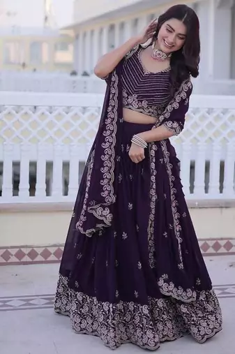 dark purple georgette embroidered lehenga choli