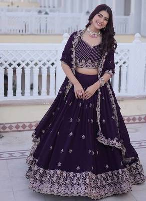 dark purple georgette embroidered lehenga choli 4