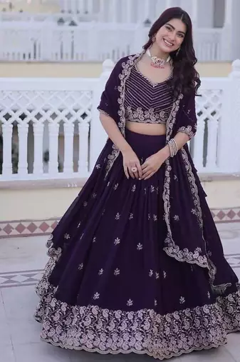 dark purple georgette embroidered lehenga choli