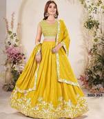 mustard chinon embroidered lehenga choli