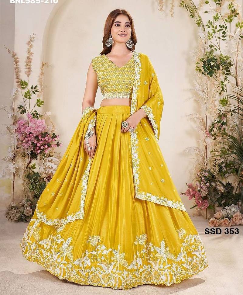 mustard chinon embroidered lehenga choli