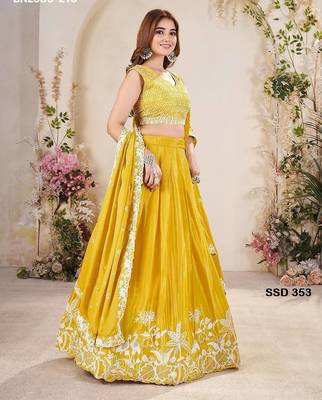 mustard chinon embroidered lehenga choli 2