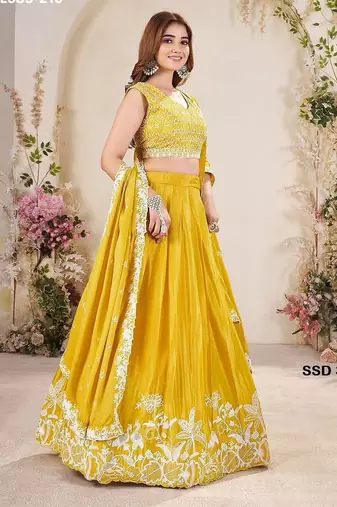 mustard chinon embroidered lehenga choli