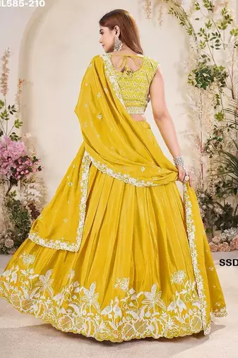 mustard chinon embroidered lehenga choli