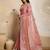 Peach color embroidery work nxc moss chiffon silk party wear saree with heavy work  blouse piece