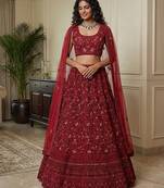 maroon net embroidered lehenga choli