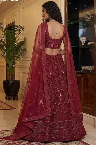 maroon net embroidered lehenga choli