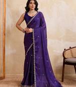 Purple color silk party wear saree with plain blouse piece