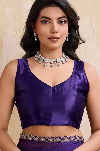 Purple color silk party wear saree with plain blouse piece